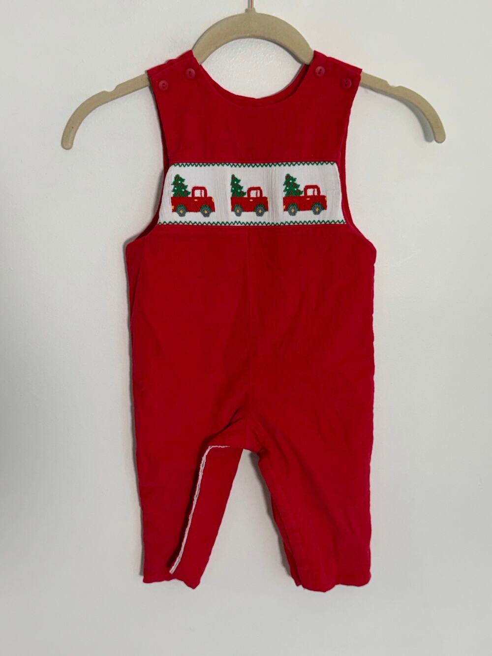 Anavini Smocked Christmas Truck/Tree Longalls size 18 mo